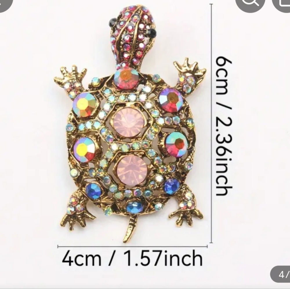🆕️🐢 RHINESTONE TURTLE BROOCH PIN🐢 - Picture 5 of 7